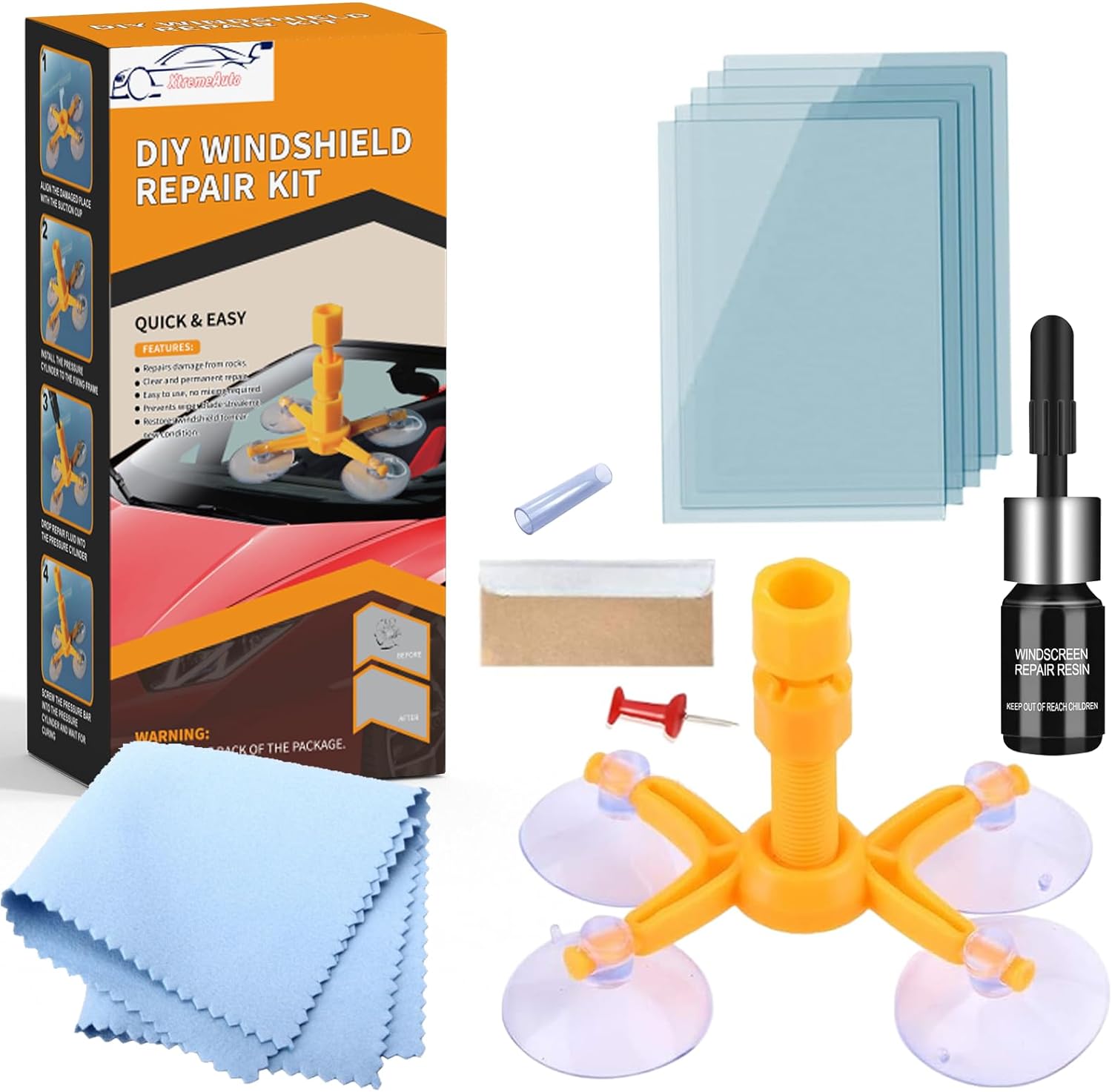 Xtremeauto Windscreen Repair Kit - 12PC Car Windscreen Repair Kit, Repair Cracked & Chipped Window Glass, Cracked Windshield Glass Repair Kit Car Glass...