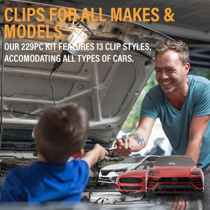 Xtremeauto Car Clips Set 229pc With Tools - Car Trim Clips Box, Assorted Plastic Clip Fasteners, Body Fasteners With 5 Removal Tools, Expansion Bumper Clips, Car Body Clips Interior Fittings