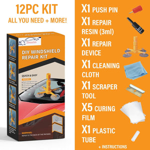 Xtremeauto Windscreen Repair Kit - 12PC Car Windscreen Repair Kit, Repair Cracked & Chipped Window Glass, Cracked Windshield Glass Repair Kit Car Glass...