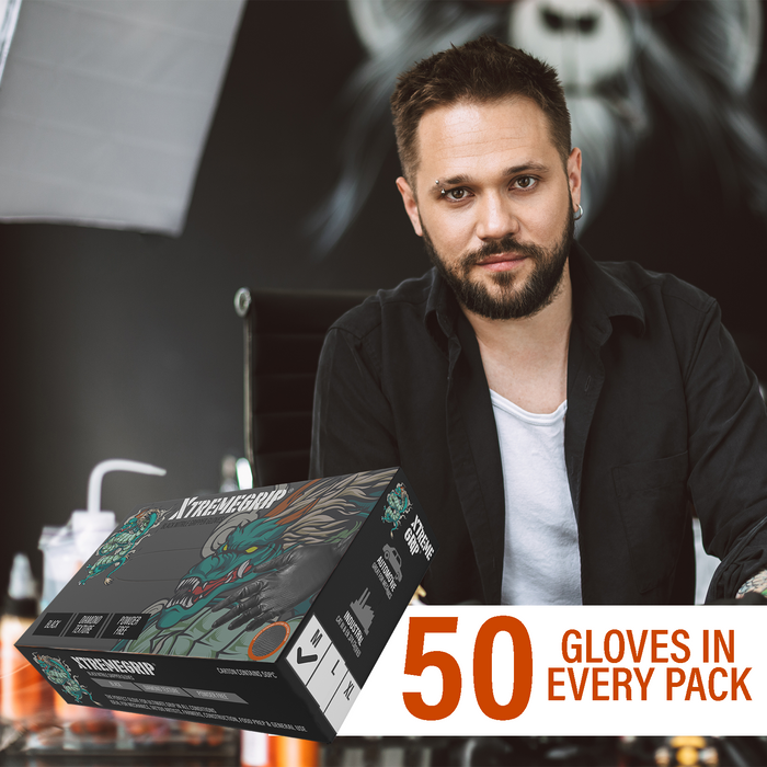 Xtremegrip Black Nitrile Gloves, Pack Of 50 Diamond Texture Grip Gloves